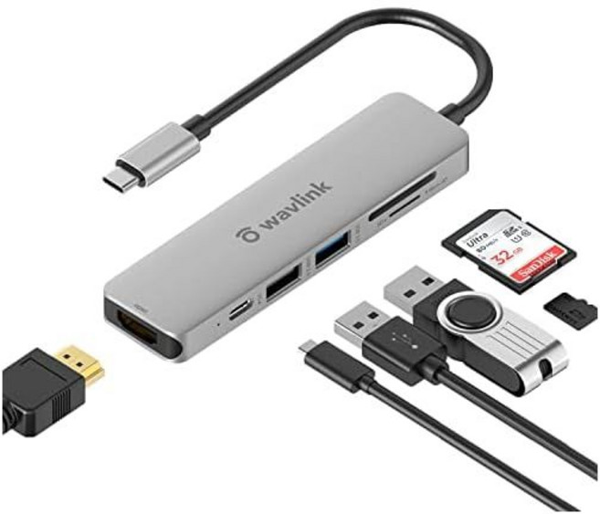 WAVLINK 8-in-1 USB C 도킹 스테이션 SSD 케이스 M2 외장 SATANVMe M 키B 키 지원 HDMI 포트 4K 60Hz 출력 HDR USB-C 87W 급속 충전, 6-in-1 USB C 도킹스테이션 HDMI4K+100, 1개