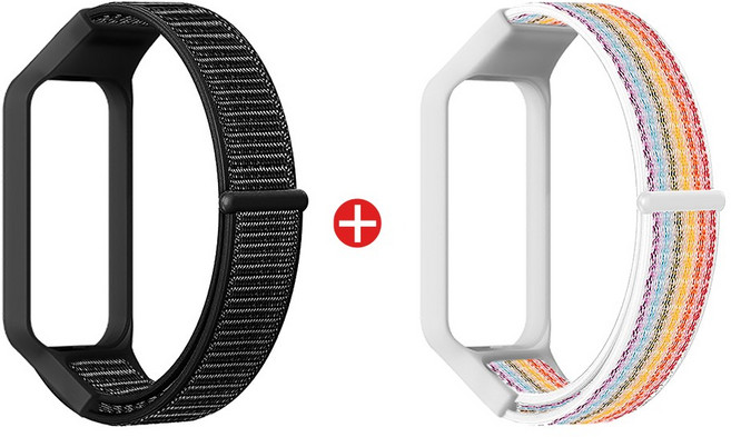 두스피릿 샤오미 미밴드8 액티브 호환 스포츠 루프 시계줄 (2P), 블랙+레인보우, 1개