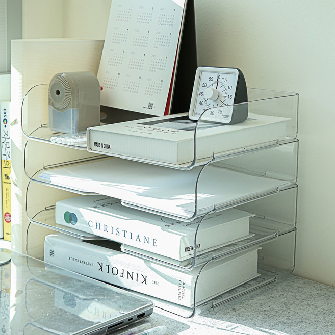 이음데코랩 서류정리함 A4 수납함, 4단, 투명