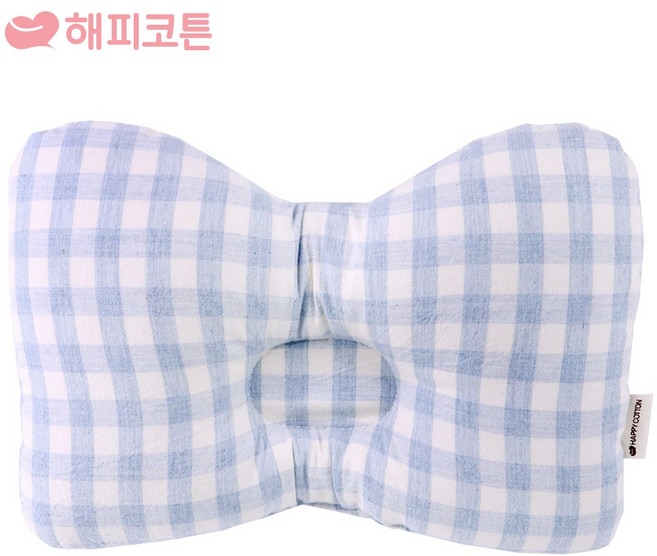 해피코튼 수유베개 수유쿠션 수유팔베개, 수유베개(워싱면)-파스텔체크 블루