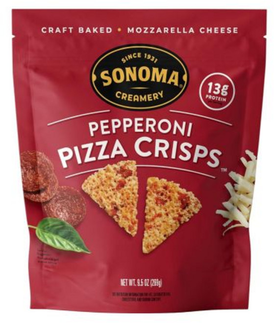 Sonoma Creamery 과자 칩 소노마 크리머리 피자 크리스프 토마토 바질 9.5온스 2개입 짭짤한 스낵 크래커 고단백 저탄수화물 글루텐 프리 밀가루 케토 친화적, 페퍼로니, 9.5 온스 (1팩)