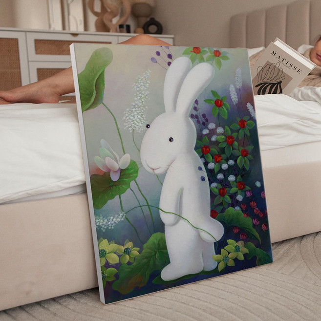 풍수 행운 행복토끼 2 일러스트 토끼그림 카페 아이방 인테리어 캔버스 그림액자 23종 1-11 집들이선물 아가방 데코 동림, 08.정원토끼