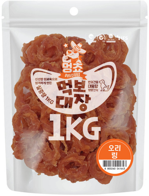 멍쵸 먹보대장 1kg 대용량 강아지간식, 1개, 먹보대장 오리링