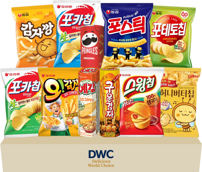[DWC] 오리온 농심 해태 스낵과자세트 종합세트 11종 11개 포카칩 오리지널 어니언 스윙칩 볶음고추장맛 오감자 감자그라탕 예감 치즈그라탕 포스틱 등 간식 맥주안주 바삭한