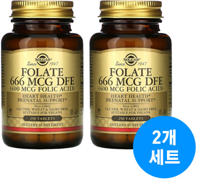 솔가 엽산 666mcg DFE 타블렛, 250정, 2개