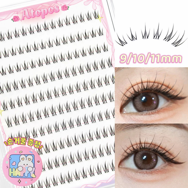 아토포스 노글루 속눈썹 가닥 포인트 아이래쉬 9/10/11mm 풀 필요없음 대용량, 1개, 블랙 싱글
