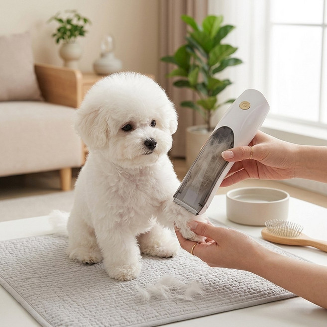 흡입식 강아지 바리깡 애견 고양이 미용 이발기, 화이트, 1개
