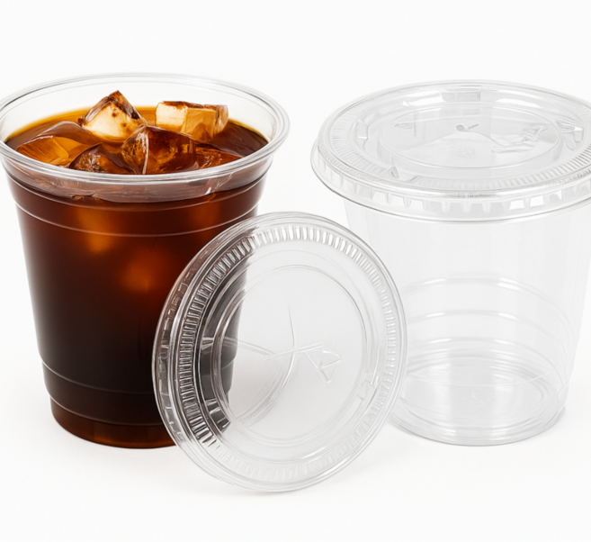 눈꽃나무 국내산 일회용 PET 14온스 아이스컵 + 평뚜껑 세트(92파이), 1세트, 100개입, 410ml