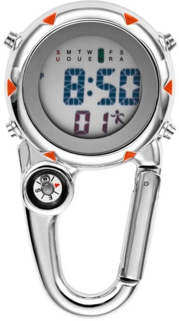Carabiner Digital Watch Luminous Sports Watches Carabiner 시계 등산객을위한 카라비너 ​​시계에 클립 야외 오렌지 등산객을위한 시계, 하나, 오렌지 &amp; 실버, 1개