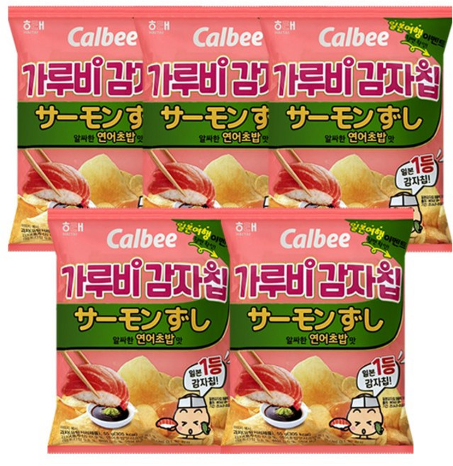 해태 가루비 감자칩 연어초밥맛, 55g, 5개