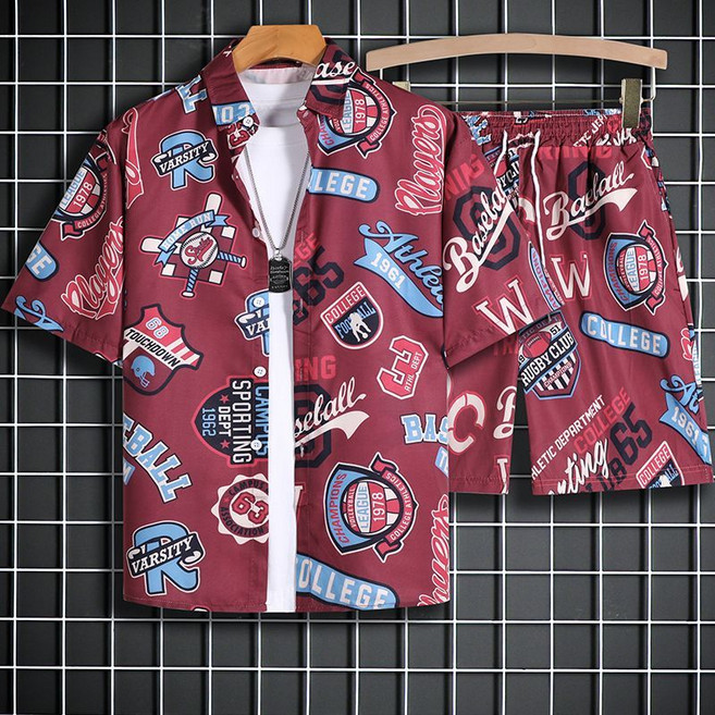 남성 반팔 하와이안 셔츠 반바지 세트 봄 여름 캐주얼 통기 남방 바캉스룩 반바지 여행 커플 비치웨어 통기 상하의 투피스 SJS