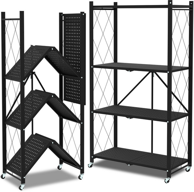 체인지업 폴딩 철제선반 2026 NEW 최신형 접이식 다용도 이동식 철제 주방 베란다 정리 수납장, 4단, 검정