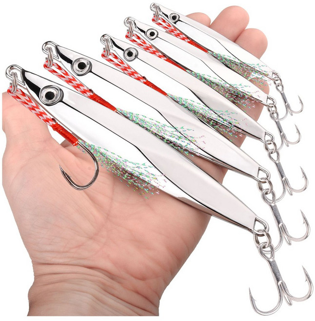 행운을파는낚시 비대칭 크롬 메탈지그 5개세트 쇼어지깅 참치 농어 우럭 갈치 볼락 고등어, 5개, 120g