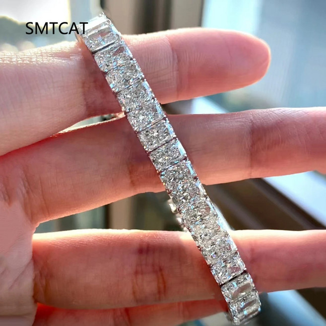 3x5mm 라디언트 컷 모이사나이트 테니스 팔찌 100% S925 실버 랩 다이아몬드 여성 남성 힙합 핸드 체인 고급 주얼리 선물, [01] 옵션1