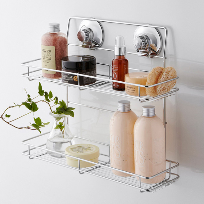 [한샘몰X파워락] 2단 랙 흡착 걸이 선반, 1개, 실버