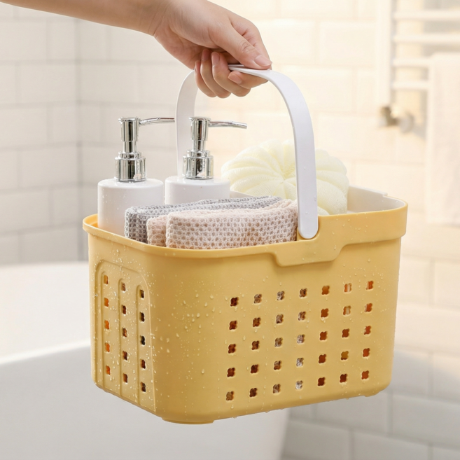 슈나온 2단 분리형 물빠짐 목욕바구니, 옐로우