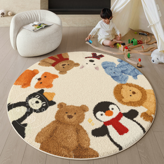 허밍 소프트 원형 러그 카펫 헤링본 아기