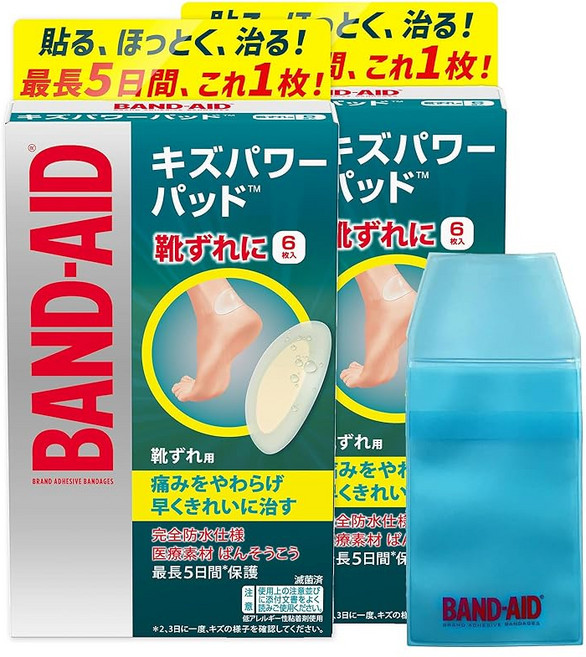 Amazon.co.jp BAND-AID(밴드 에이드) 흠집 파워 패드 신발 어긋남 용 6매×2개 + 케이스 포함 방수 발뒤꿈치 발끝 반창고 빨리 깨끗이 고치다 통증을 누그러뜨