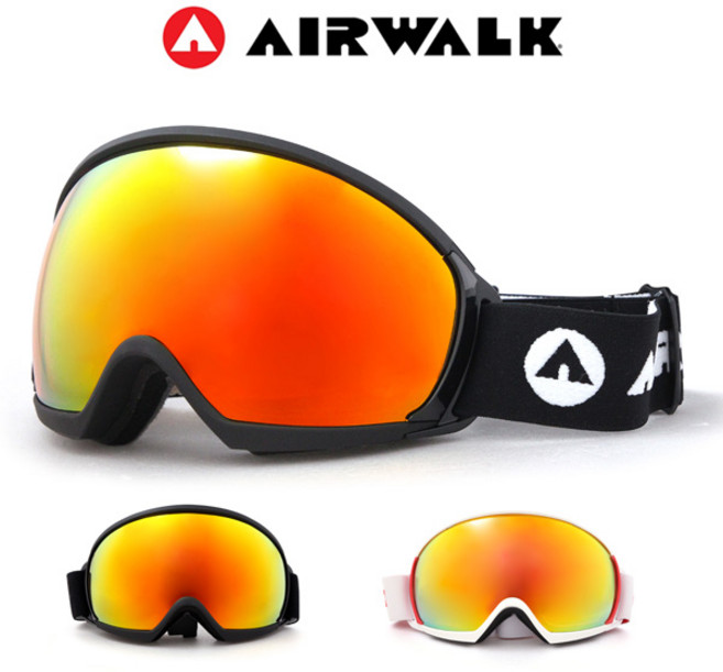 에어워크 AW-014 미러 보드 스키고글 안경병용, 무광블랙/레드미러