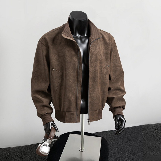 ANYOU 봄 남성 가죽 자켓 클래식 입방 플라이트 재킷 봄 가을 아우터