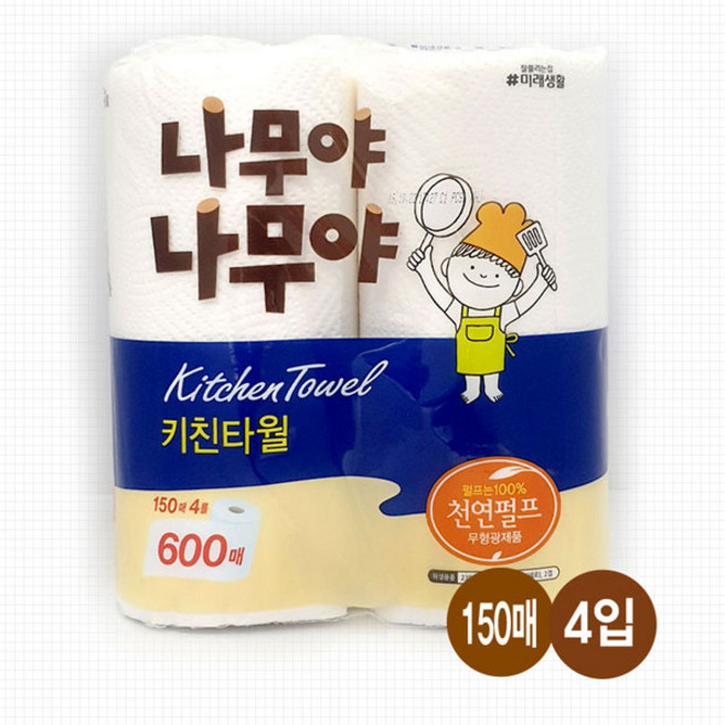 잘풀리는집 2겹 키친타올 150매4롤 무형광 천연펄프 키친타월, 4개입, 3개