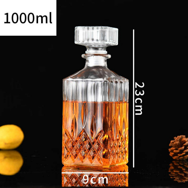 위스키 병 디캔터 유리 크리스탈 용기 와인 양주, 큐빅 큐빅(밑단 무늬) 1000ml, 1개