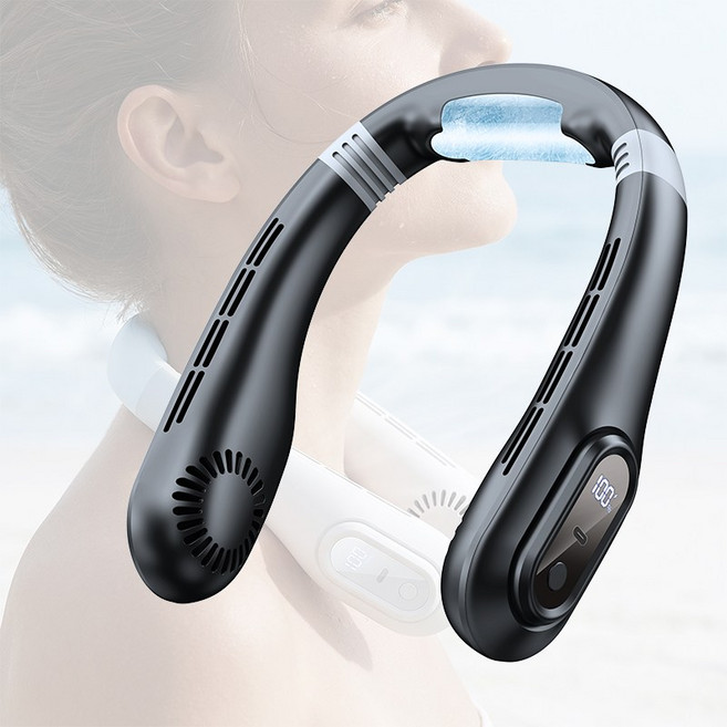 PYHO 브러시리스 모터식 무풍선풍기 무소음 목 선풍기 2024 참신한 디자인 넥선풍기, 블랙, J18-3000mAh