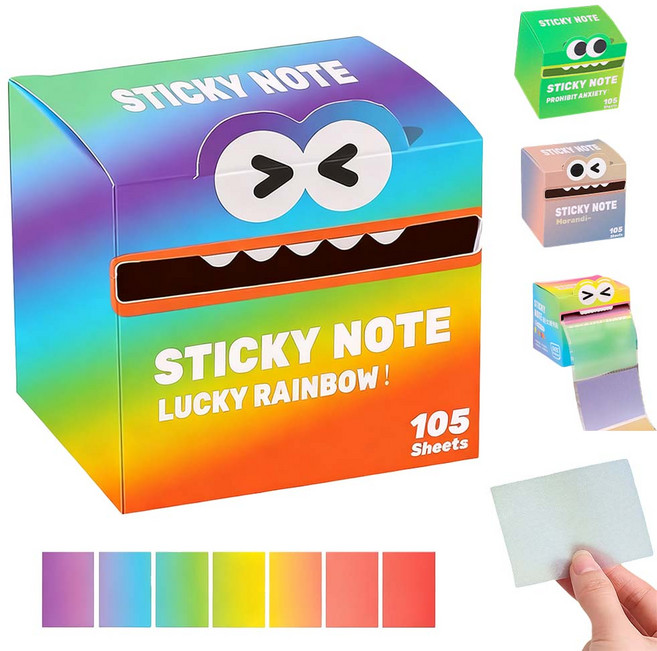 루베이 포스트잇 그라데이션 디스펜서 세트 롤 타입 메모지 방수 빠른 건조 명함지/메모 카드/단어장, 2개, 천연색