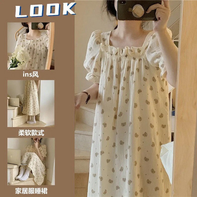 甜美花邊睡裙 附胸墊 寬鬆家居服