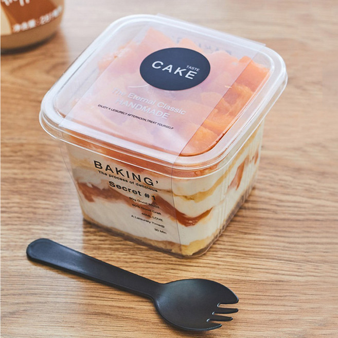 (50개입) 일회용 사각 티라미슈케이크 보틀케이크용기 일회용숟가락, 1.투명용기50개, 1. 투명용기 50개