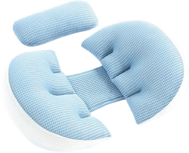 MUSI 30度斜坡護腰側睡枕 可調節孕婦托腹枕, 天絲透氣款孕婦枕-天絲藍+輔助枕