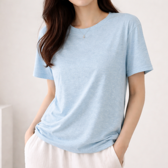 셀러크루 여성 여름 세미루즈 반팔 티셔츠 가벼운 코튼 블렌드 기본티