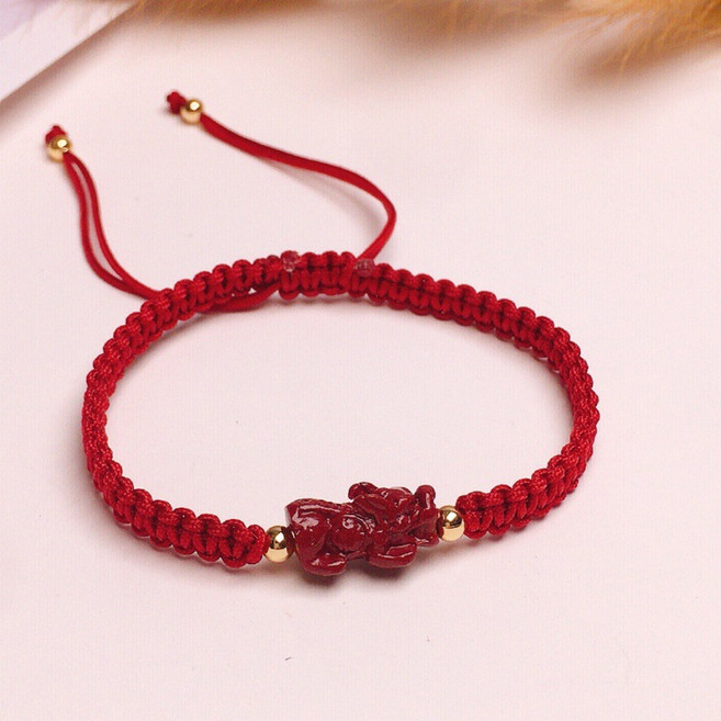 경면주사 비휴팔찌 빨간색끈 해운 평매듭팔찌 남여공용재물패션팔짜GSL233