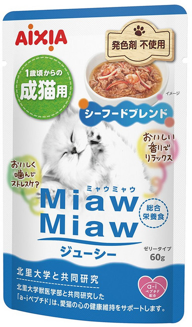 아이시아 먀우먀우 쥬시 파우치 고양이간식, MJ-6 씨푸드, 60g, 1개