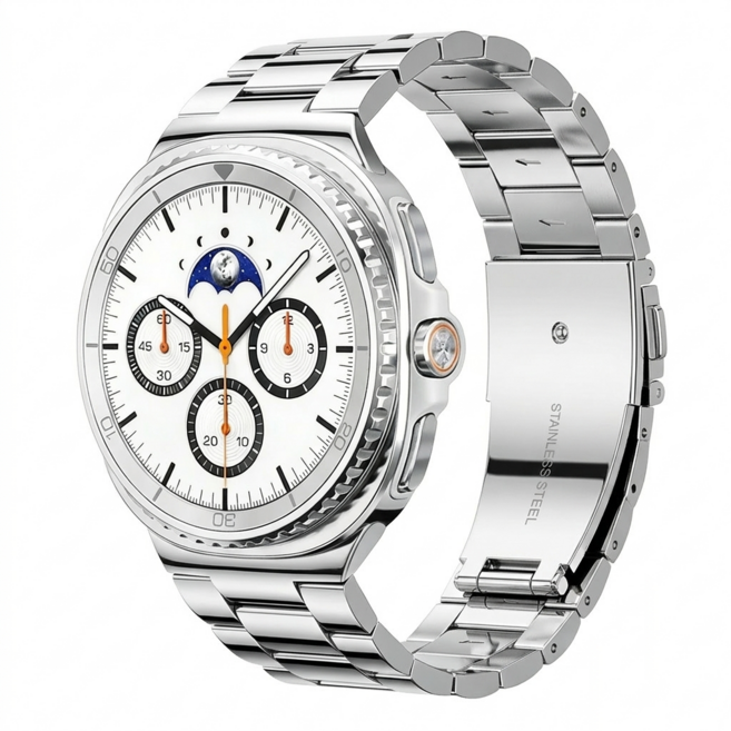 OULUOQI 애플워치 갤럭시워치 호환 메탈 밴드 스트랩 3연 스테인리스 쥬빌레 교체 스트랩 / 탄성 메탈 밴드, 1개, 실버