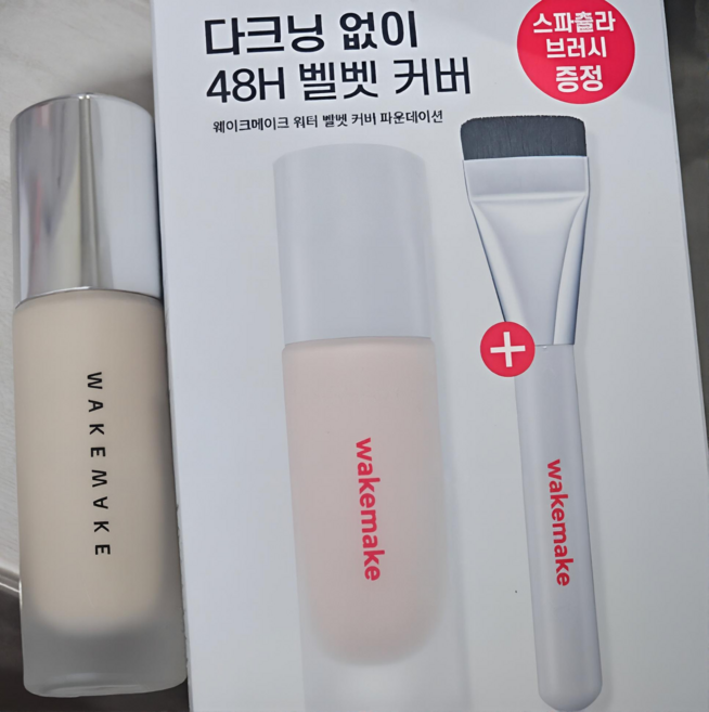 [웨이크메이크 / 브러시 증정] wakemake 워터 벨벳 커버 파운데이션 30ml / SPF30 PA++q 다크닝 없이 48H 벨벳 커버, 21호 바닐라[브러시 기획], 1개