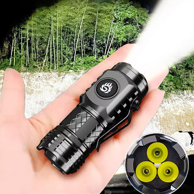 독일 미니 고휘도 손전등 초광도 휴대용 탐조등 방수랜턴 충전식후레쉬, 1개, 블랙 손전등