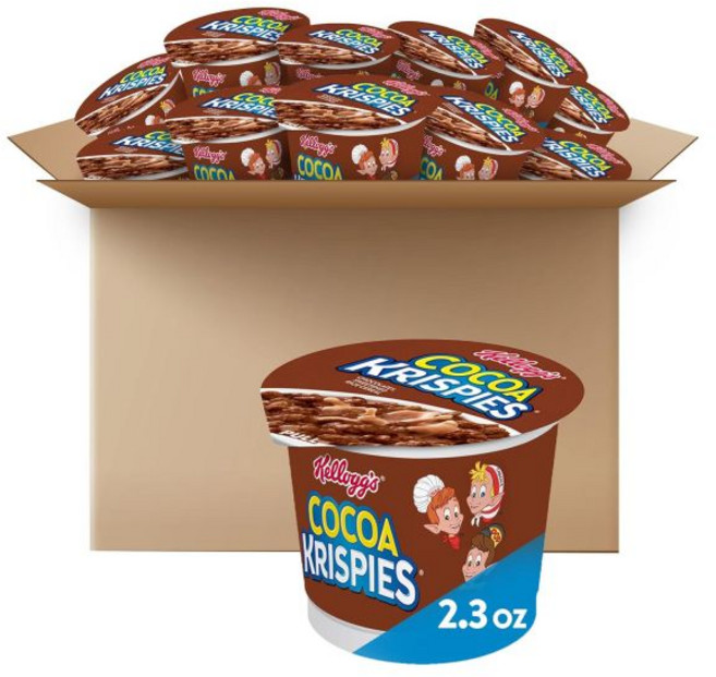 Cocoa Krispies 시리얼 켈로그 코코아 크리스피스 아침 컵 간식 휴대용 27.6온스 케이스 12개, 65g
