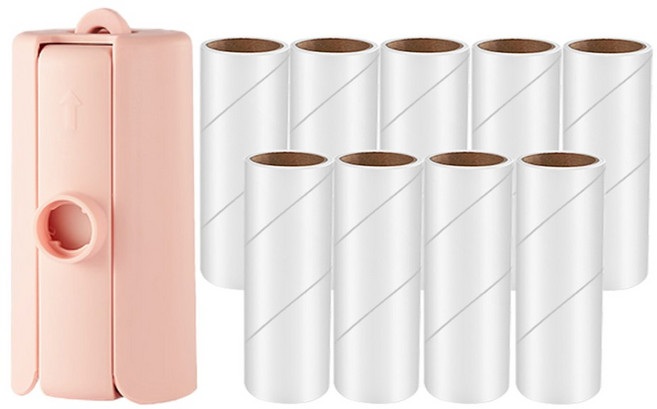 스패로우하우스 휴대용 사선컷팅 테이프 클리너 돌돌이 10cm 핑크 본품 + 리필용 10개, 1세트