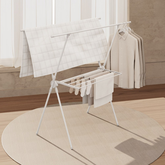 익스펜디 대형 이불 빨래건조대 튼튼한 접이식 수건 속옷 건조대, 화이트