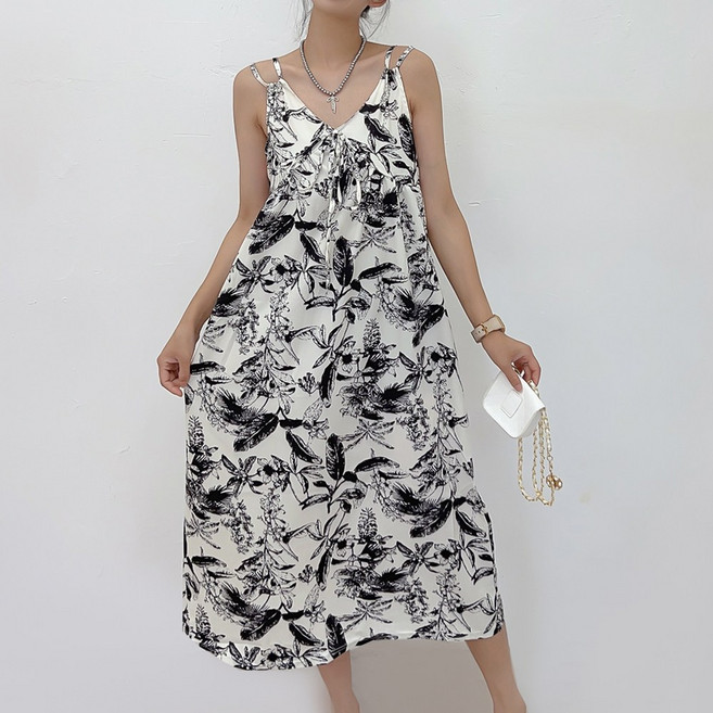 에리페 여성용 플로럴 더블 스트랩 롱 나시 원피스