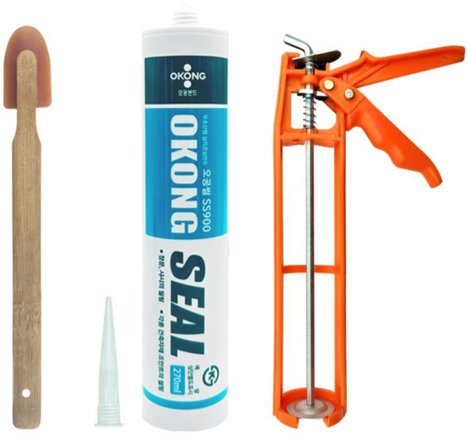 오공 다용도 무초산 실리콘 투명+플라스틱 건+헤라, 1세트