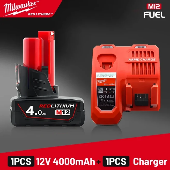 Milwaukee M12 배터리 M12B6 M12B5 6000mAH m12-18FC 충전기 충전식 휴대용 교체 배터리, 01 CHINA, 15 4.0AH X1 Charger X1