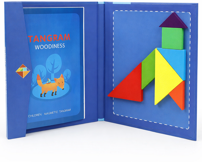 원목 칠교 놀이 탱그램 자석 칠교 교구 교재 퍼즐 모양만들기 종류다양, 1개, 1인용, 옵션1번파랑