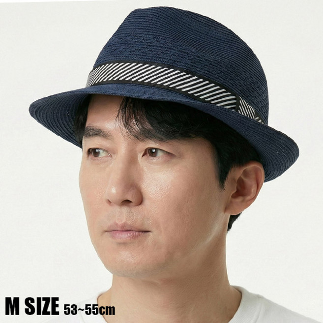 베이직엠 바캉스모자 여름 페도라 챙라인 스트라이프 띠라인 (M L사이즈)