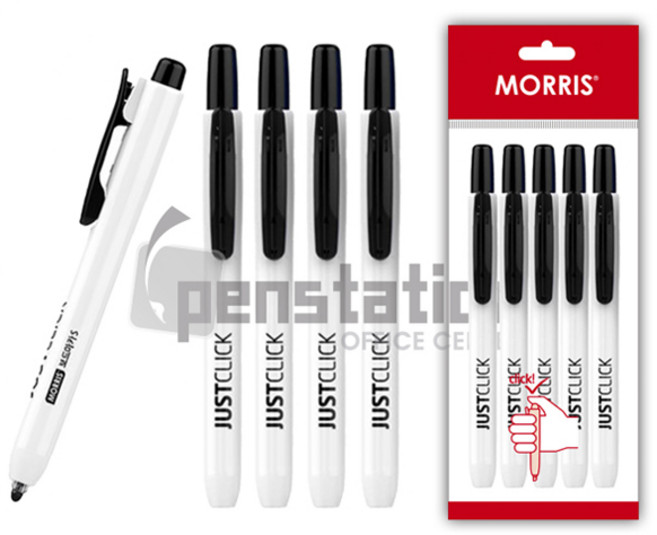 모리스 저스트클릭 노크식 보드마카 S 5개 세트(모리스 정품 블리스터 포장 케이스), 보드마카 S 블랙 5개 세트