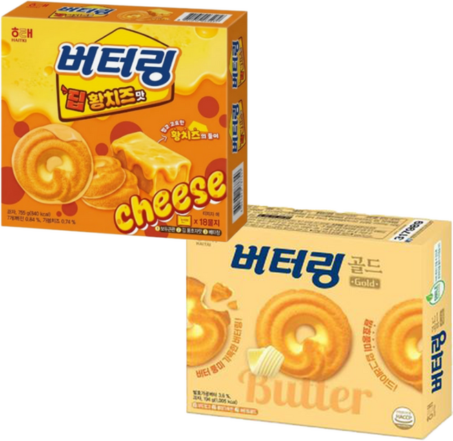 해태 버터링 딥황치즈맛 155g +해태 버터링 골드 194g, 1세트, 2종