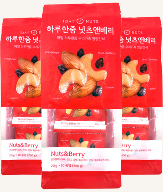 하루한줌 하루견과 (20g*10봉입), 넛츠앤베리, 3개