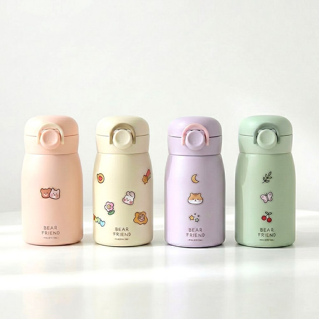 베어프렌드 미니 원터치 보온 보냉 유아 어린이 유치원 물병, 퍼플, 1개, 260ml