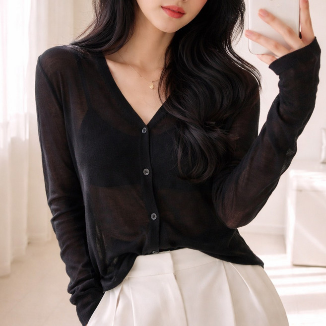 nanalshop 44-99 오버핏 여성 시스루 가디건 여성 봄 여름 가을 레이어드 얇은 가디건